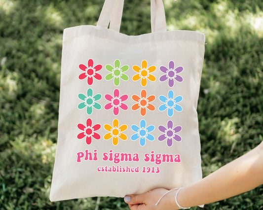 Phi Sigma Sigma Floral Bloom Sorority Tote Bag _ 34534g