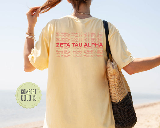 Zeta Tau Alpha Repeating Name Comfort Colors Sorority T-shirt _ 33023g