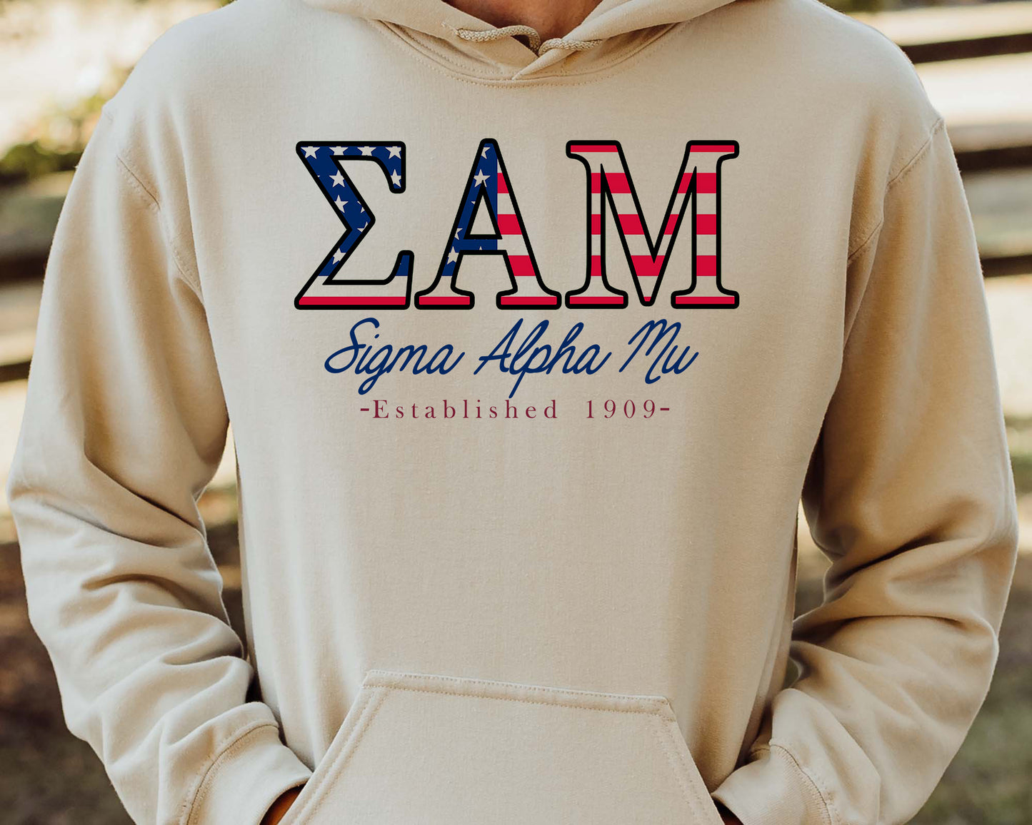 Sigma Alpha Mu American Flag Letters Fraternity Hoodie _ 1174g