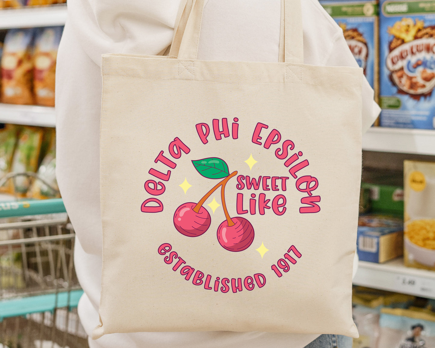Delta Phi Epsilon Sweet Like Cherry Sorority Tote Bag _ 34320g