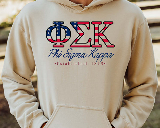 Phi Sigma Kappa American Flag Letters Fraternity Hoodie _ 1171g