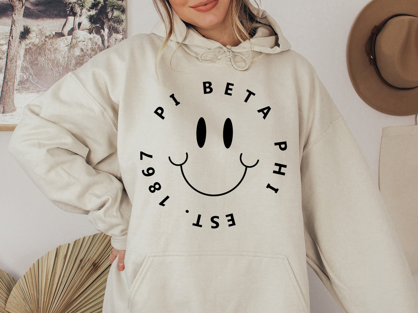 Pi Beta Phi Smiley Face Halo Sorority Hoodie _ 2519g