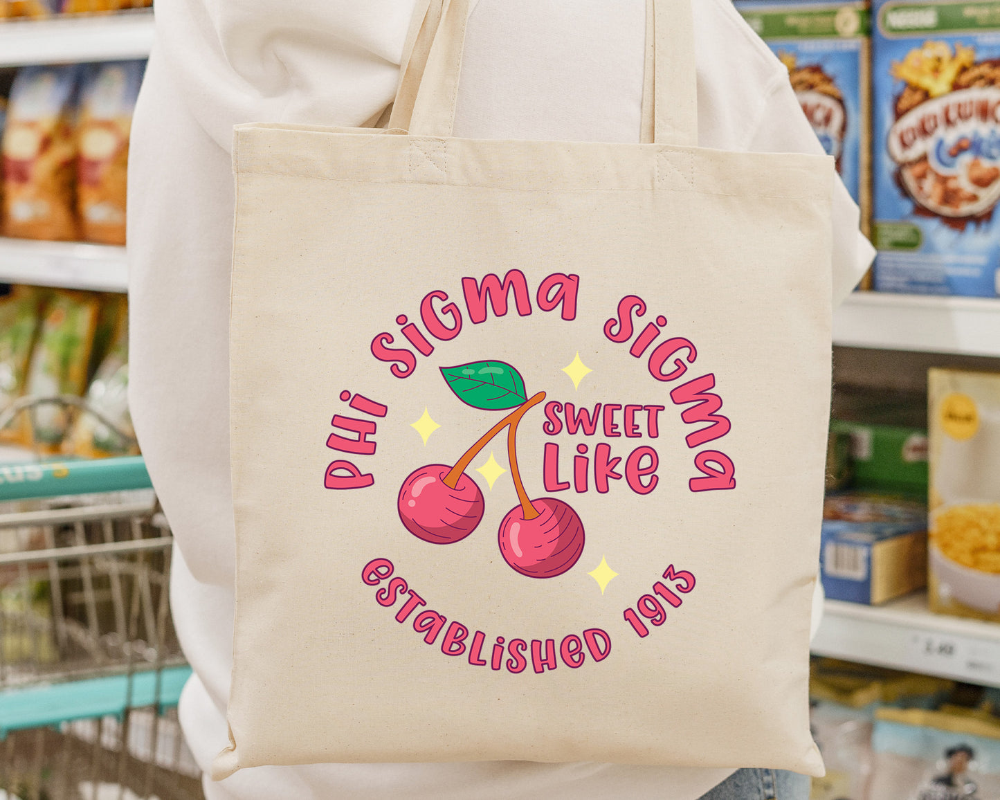 Phi Sigma Sigma Sweet Like Cherry Sorority Tote Bag _ 34327g