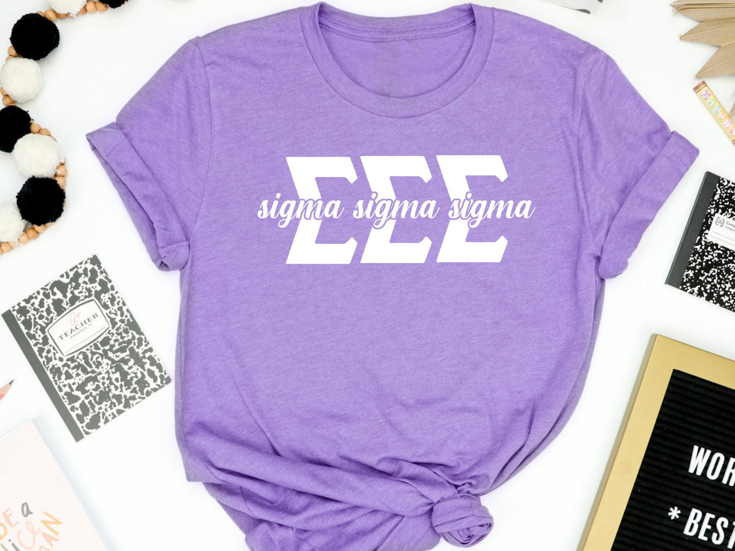 Sigma Sigma Sigma Sliced White Letters Sorority T-shirt _ 2261g