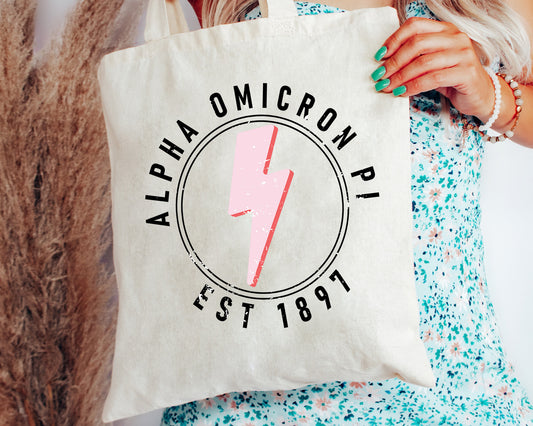 Alpha Omicron Pi Pinkish Strike Sorority Tote Bag _ 34364g