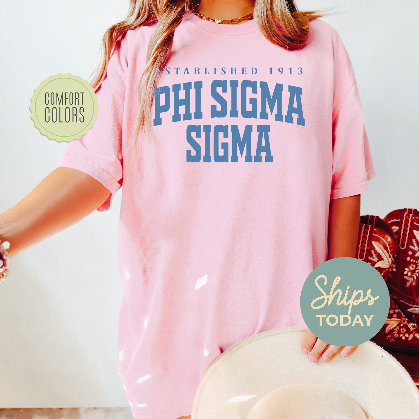 Phi Sigma Sigma Bold Letters Comfort Colors Sorority T-shirt _ 35139g