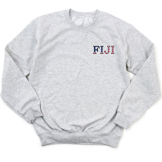 a grey sweatshirt with the word flu on it