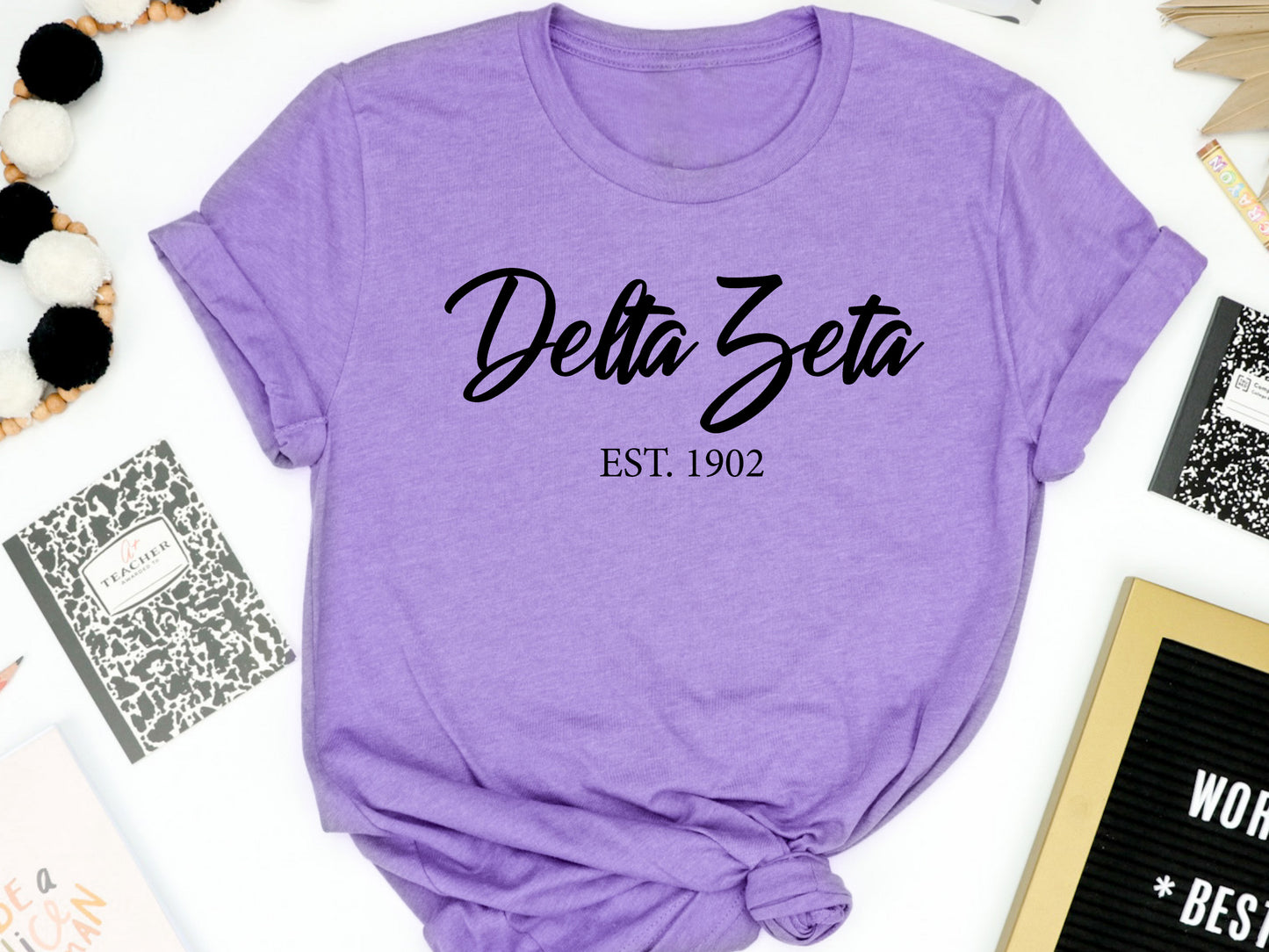 Delta Zeta Black Flowy Sorority T-shirt _ 90g