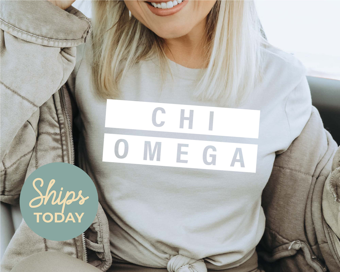 Chi Omega Faded White Box Sorority T-shirt _ 3342g