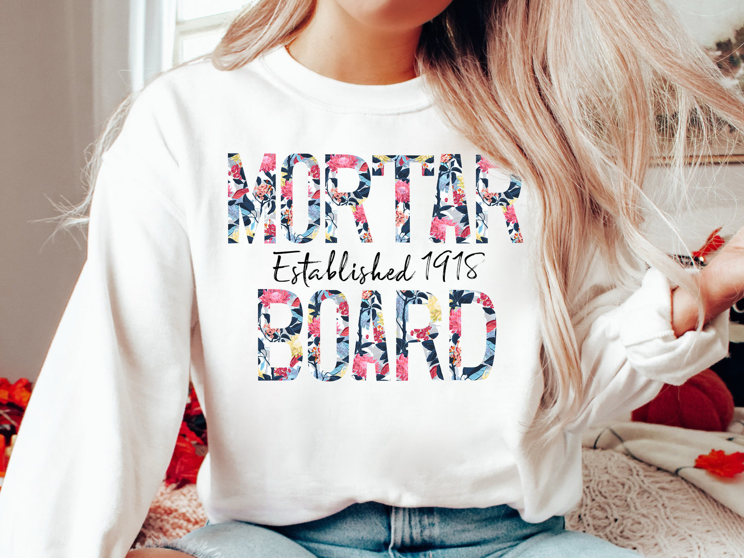 Mortar Board Floral Block Sorority Sweatshirt _ 3516g