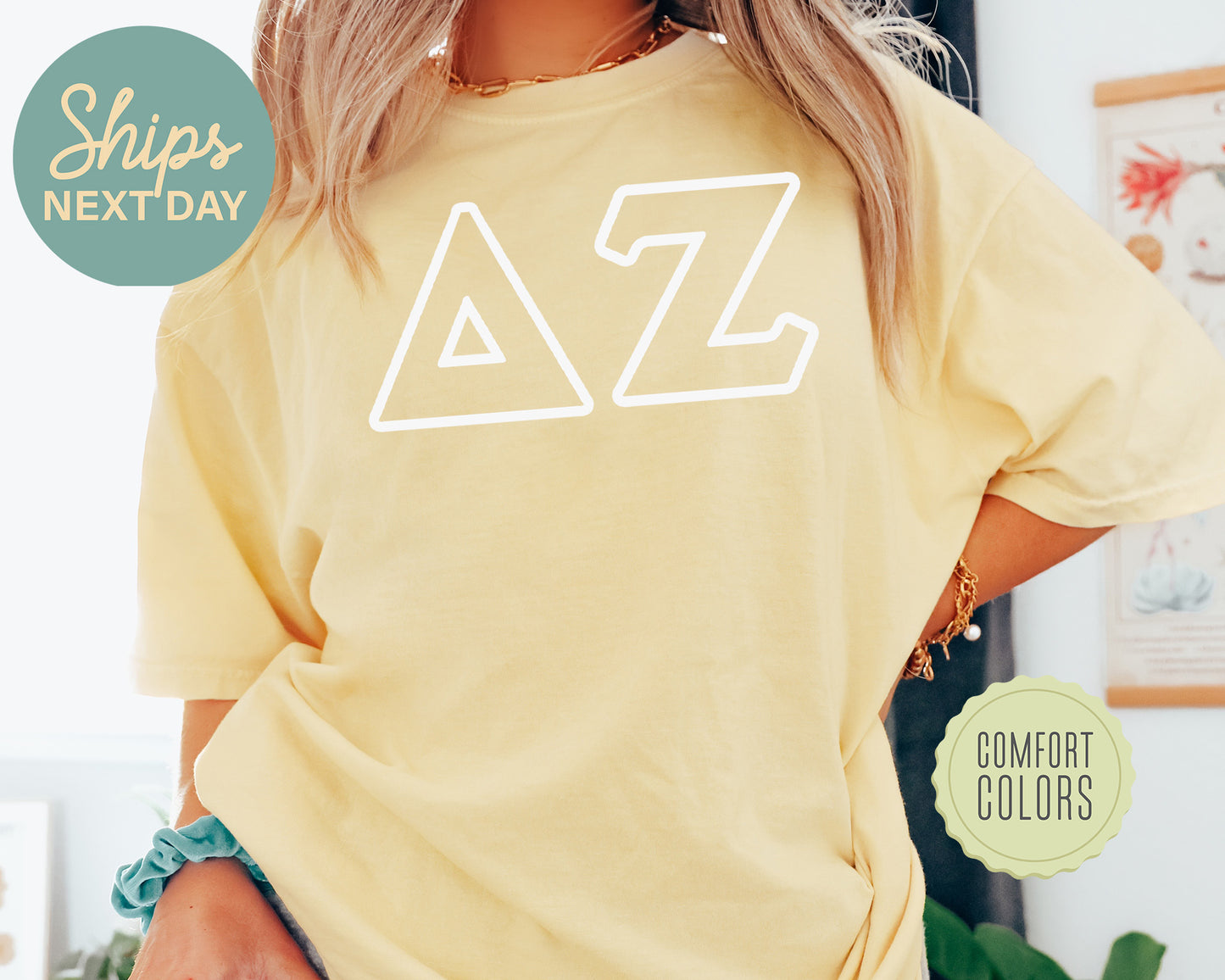 Delta Zeta White Letter Outline Comfort Colors Sorority T-shirt _ 30804g