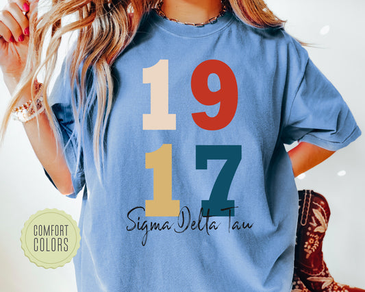 Sigma Delta Tau Colorful and Trendy Comfort Colors Sorority T-shirt  _ 202g