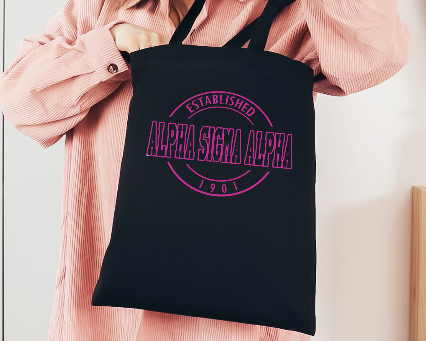 Alpha Sigma Alpha Pink Stamp Sorority Tote Bag _ 34443g