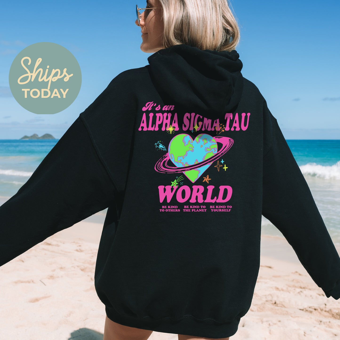 Alpha Sigma Tau Pink Planet Sorority Hoodie _ 34237g
