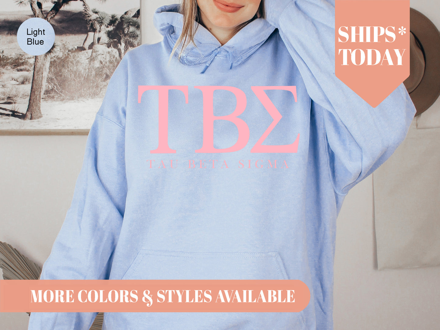 Tau Beta Sigma Pink Letter Sorority Hoodie _ 3494g