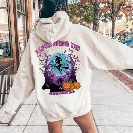 Alpha Sigma Tau Halloween Witch Sorority Hoodie _ 36233g