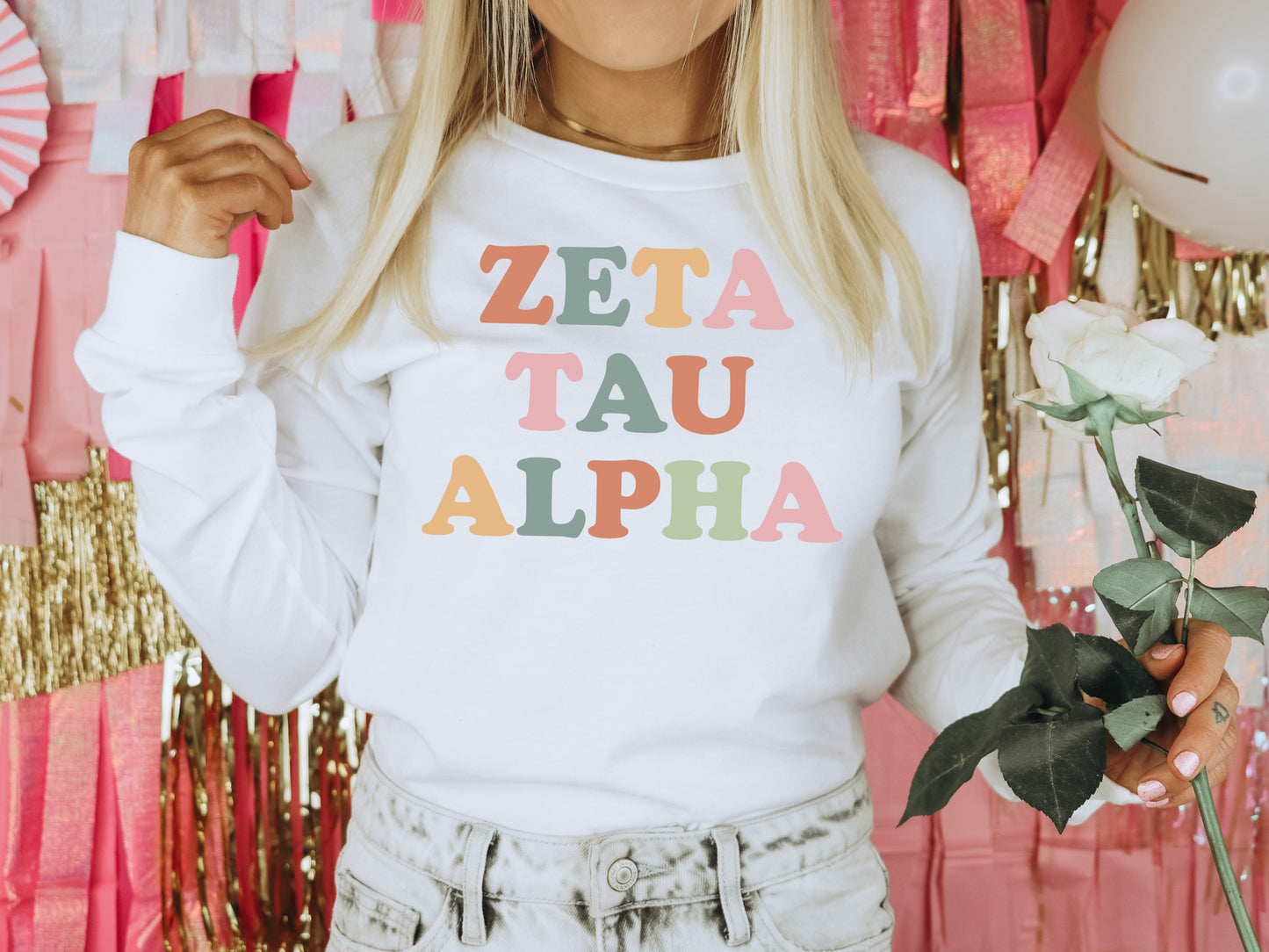 Zeta Tau Alpha Bright and Proud Sorority Long Sleeve T-shirt _ 439g