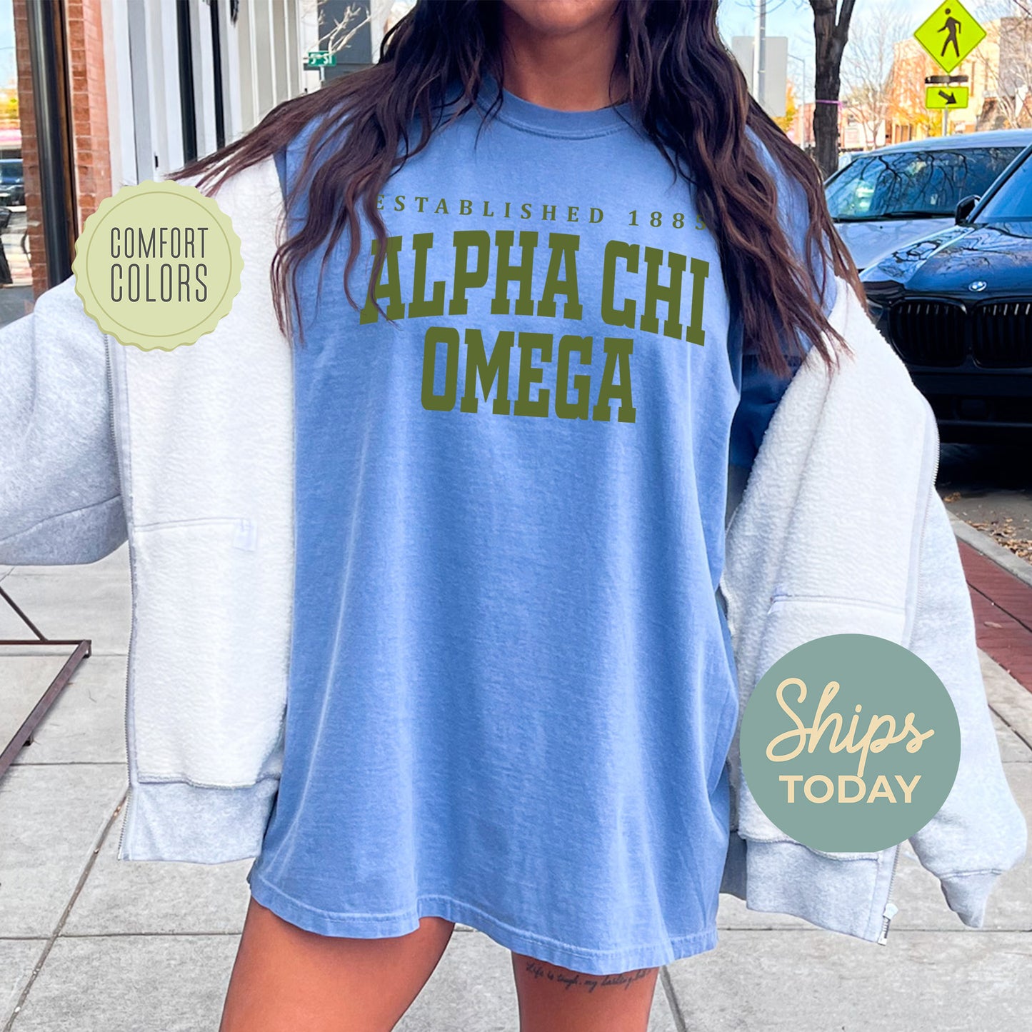 Alpha Chi Omega Bold Letters Comfort Colors Sorority T-shirt _ 35120g