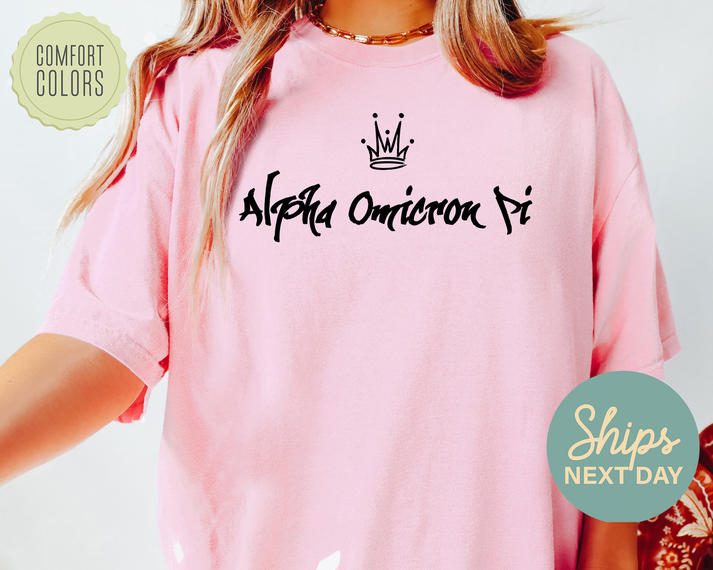 Alpha Omicron Pi Queen Comfort Colors Sorority T-shirt _ 2452g