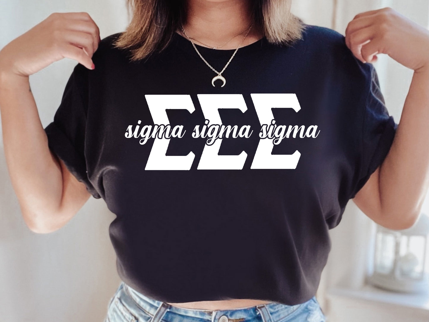 Sigma Sigma Sigma Sliced White Letters Sorority T-shirt _ 2261g