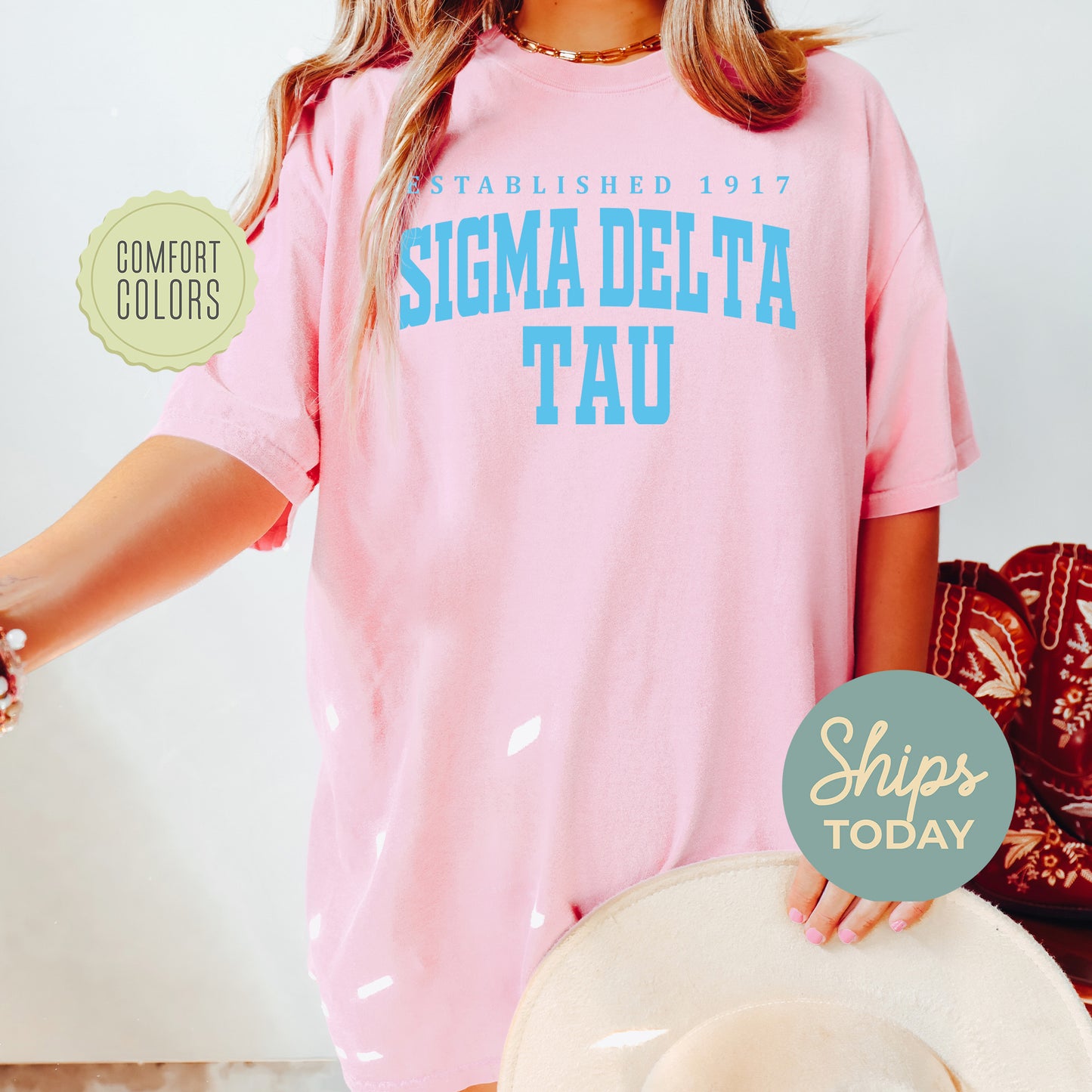 Sigma Delta Tau Bold Letters Comfort Colors Sorority T-shirt _ 35141g