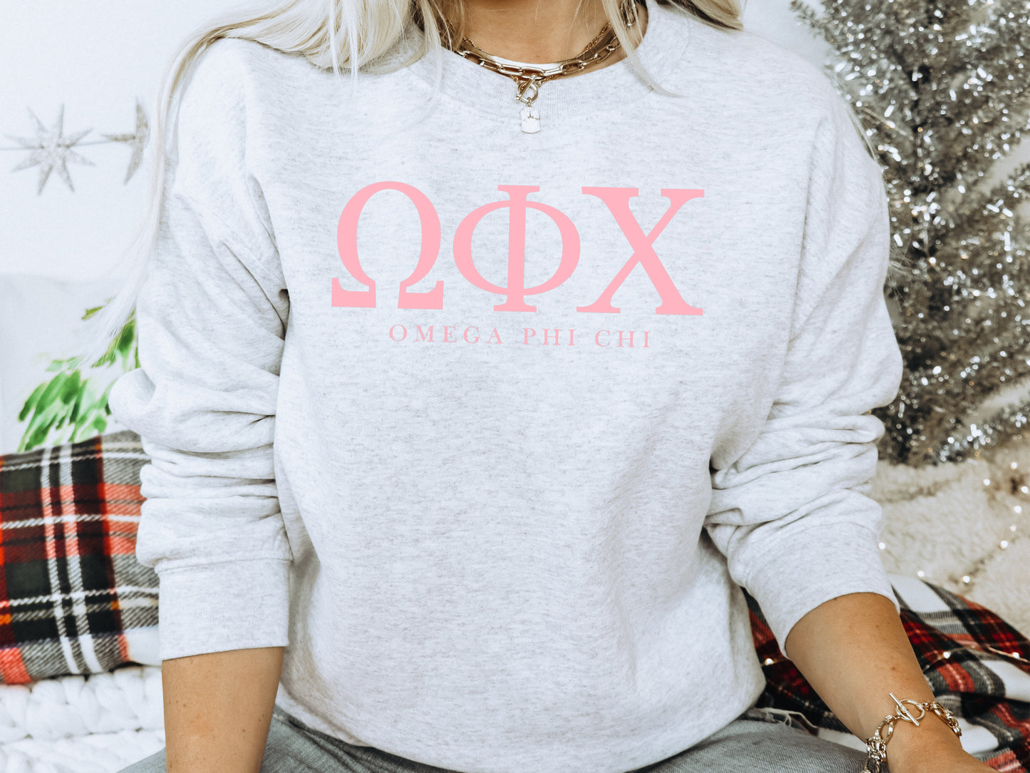Omega Phi Chi Pink Letter Sorority Sweatshirt _ 3489g