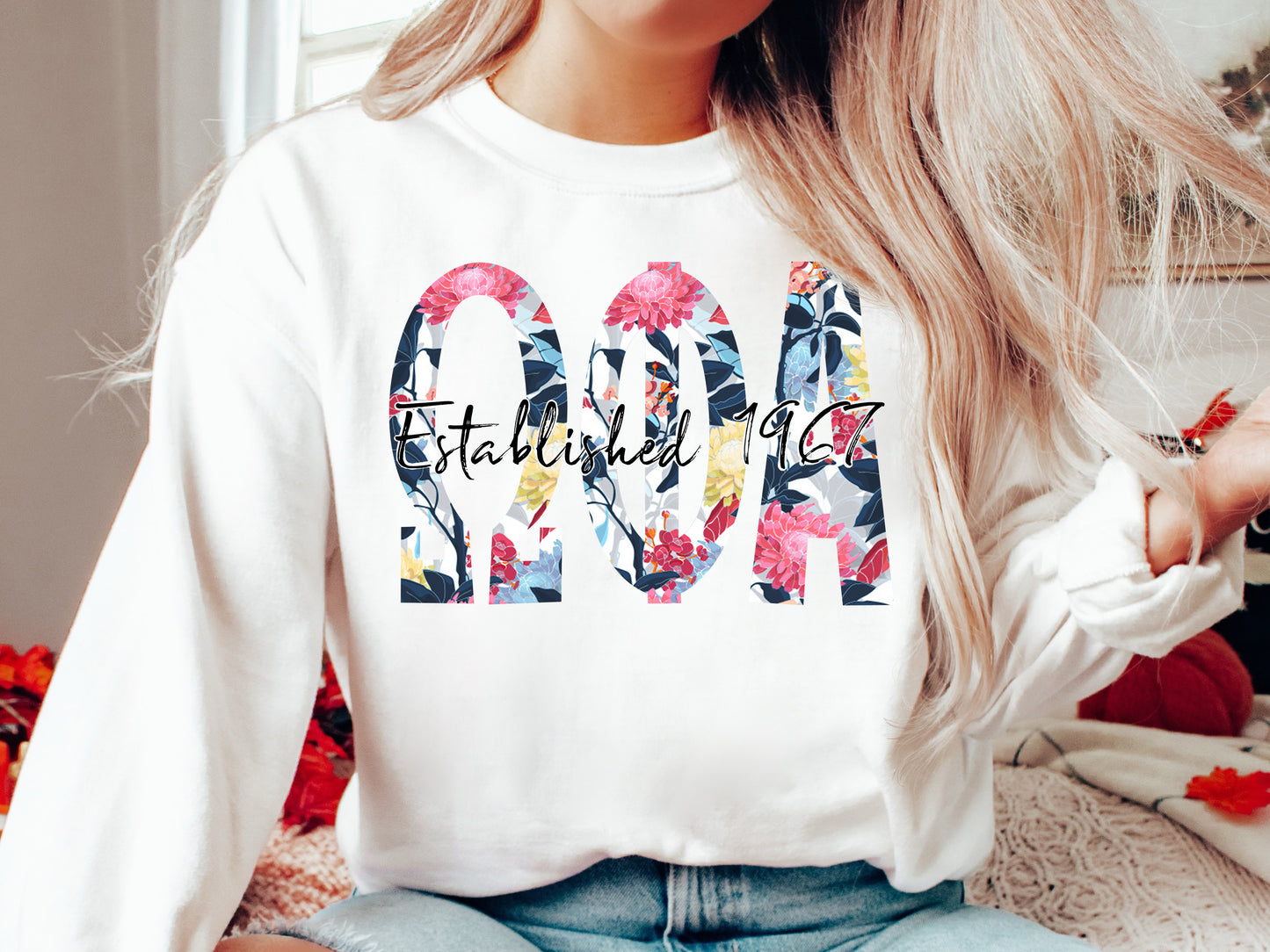 Omega Phi Alpha Floral Block Sorority Sweatshirt _ 3517g