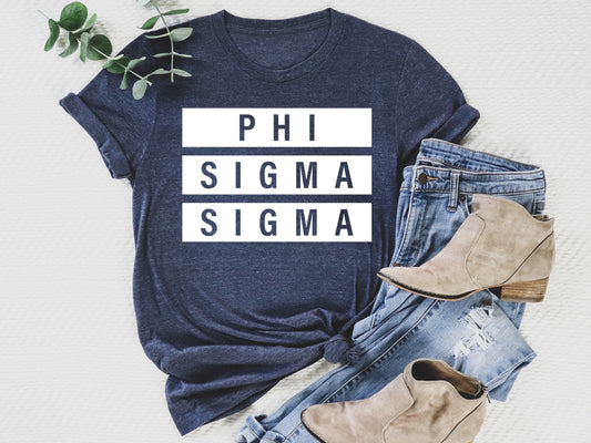 Phi Sigma Sigma Faded White Box Sorority T-shirt _ 3352g