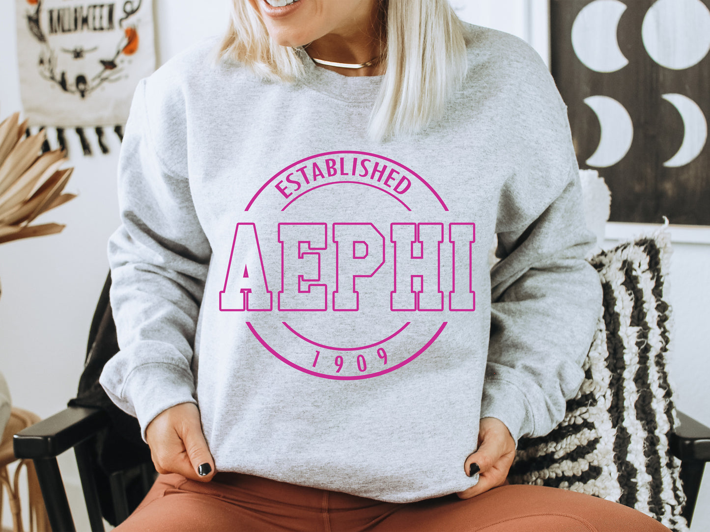 Alpha Epsilon Phi Pink Stamp Sorority Sweatshirt _ 53g