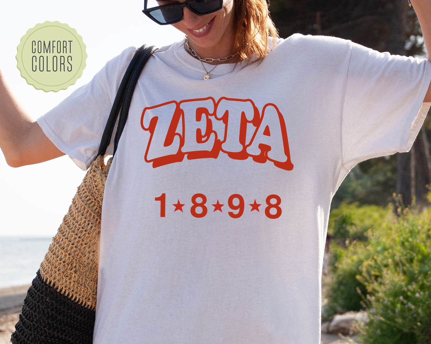 Zeta Tau Alpha Red Arch Comfort Colors Sorority T-shirt _ 387g