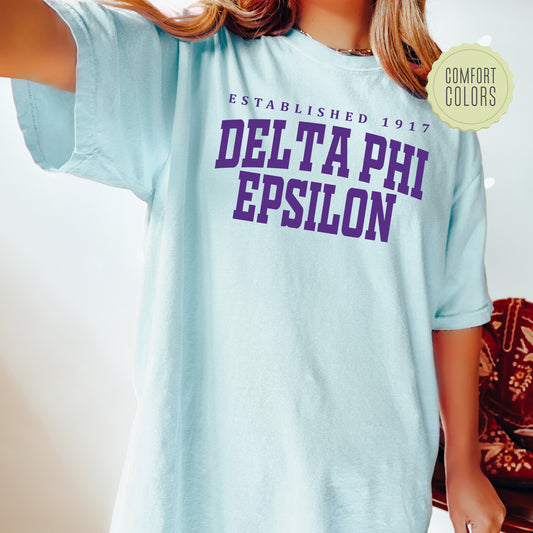 Delta Phi Epsilon Bold Letters Comfort Colors Sorority T-shirt  _ 35132g