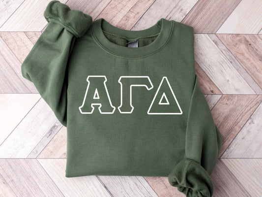 Alpha Gamma Delta White Letter Outline Sorority Sweatshirt _ 30794g