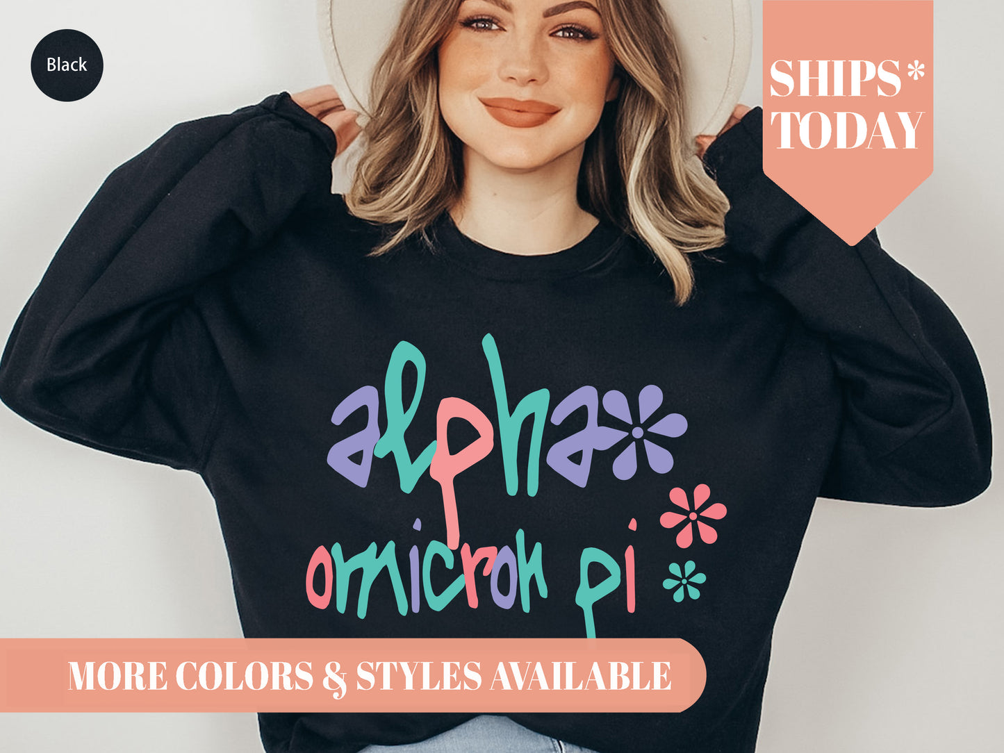 Alpha Omicron Pi Colorful Floral Sorority Sweatshirt _ 2607g