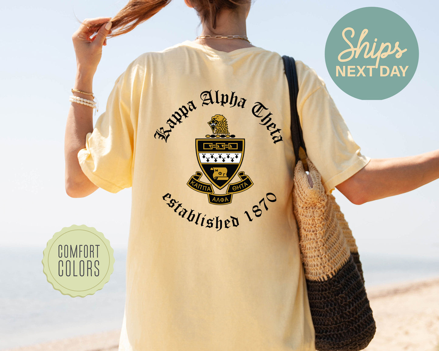 Kappa Alpha Theta Old English Crest Comfort Colors Sorority T-shirt _ 32935g
