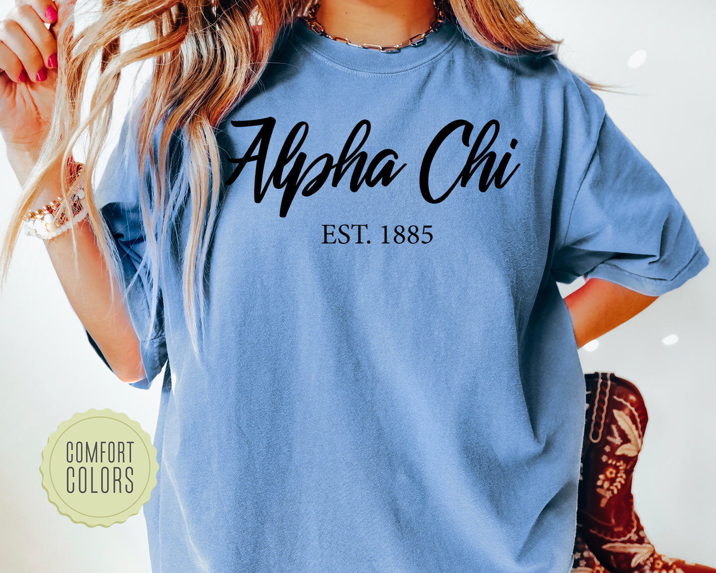 Alpha Chi Omega Black Flowy Comfort Colors Sorority T-shirt _ 77g