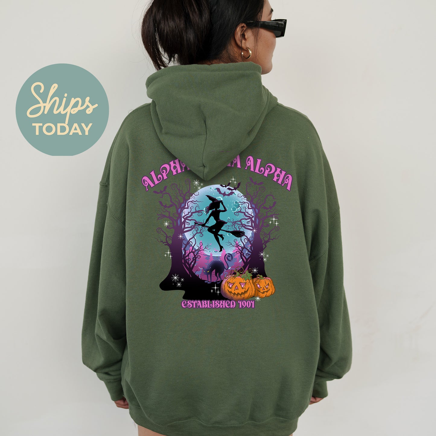 Alpha Sigma Tau Halloween Witch Sorority Hoodie _ 36233g