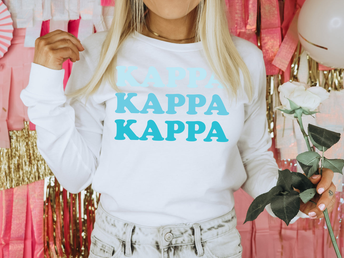 Kappa Touch of Blue Sorority Long Sleeve T-shirt _ 2594g