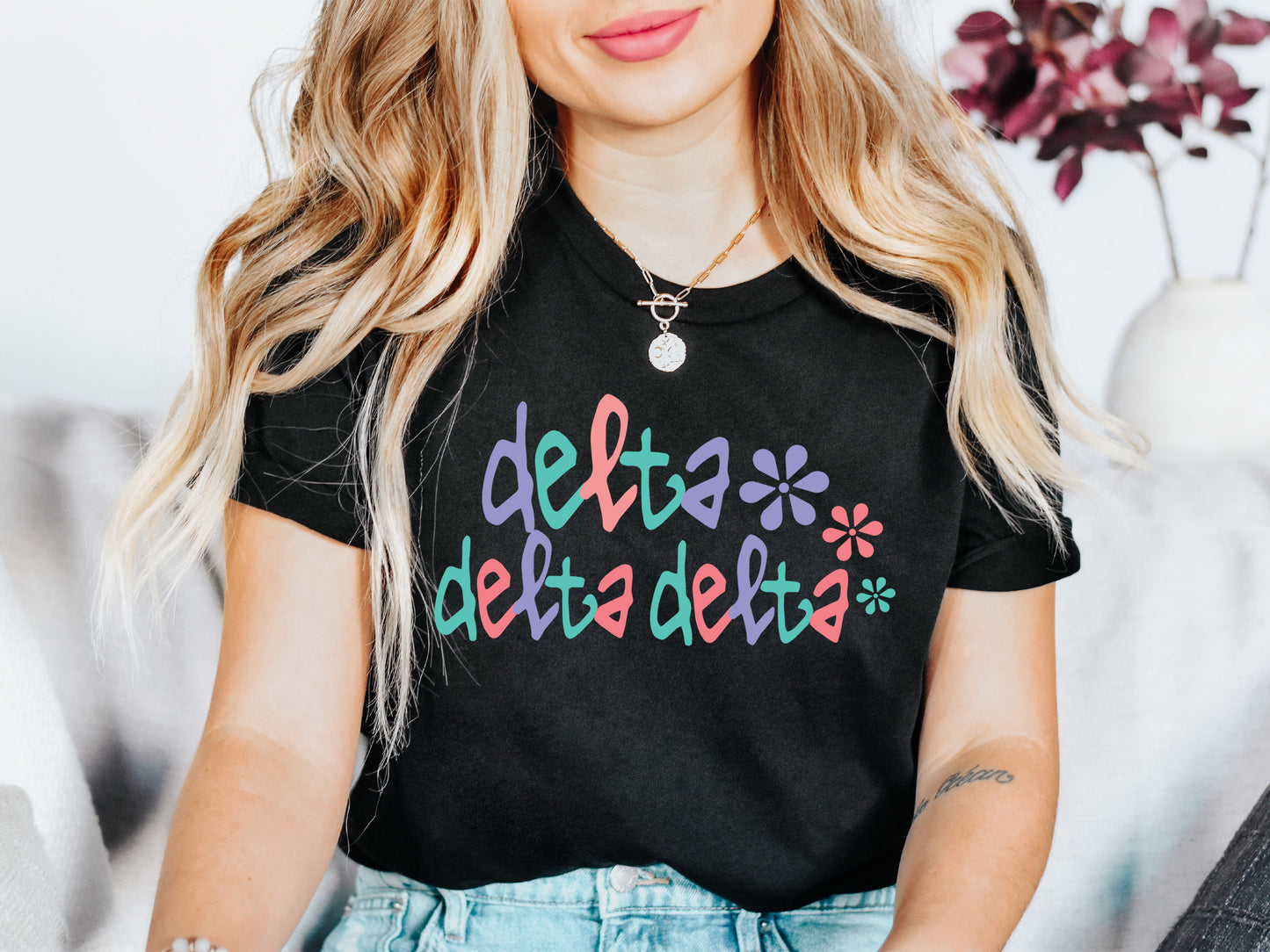 Delta Delta Delta Colorful Floral Sorority T-shirt _ 2613g