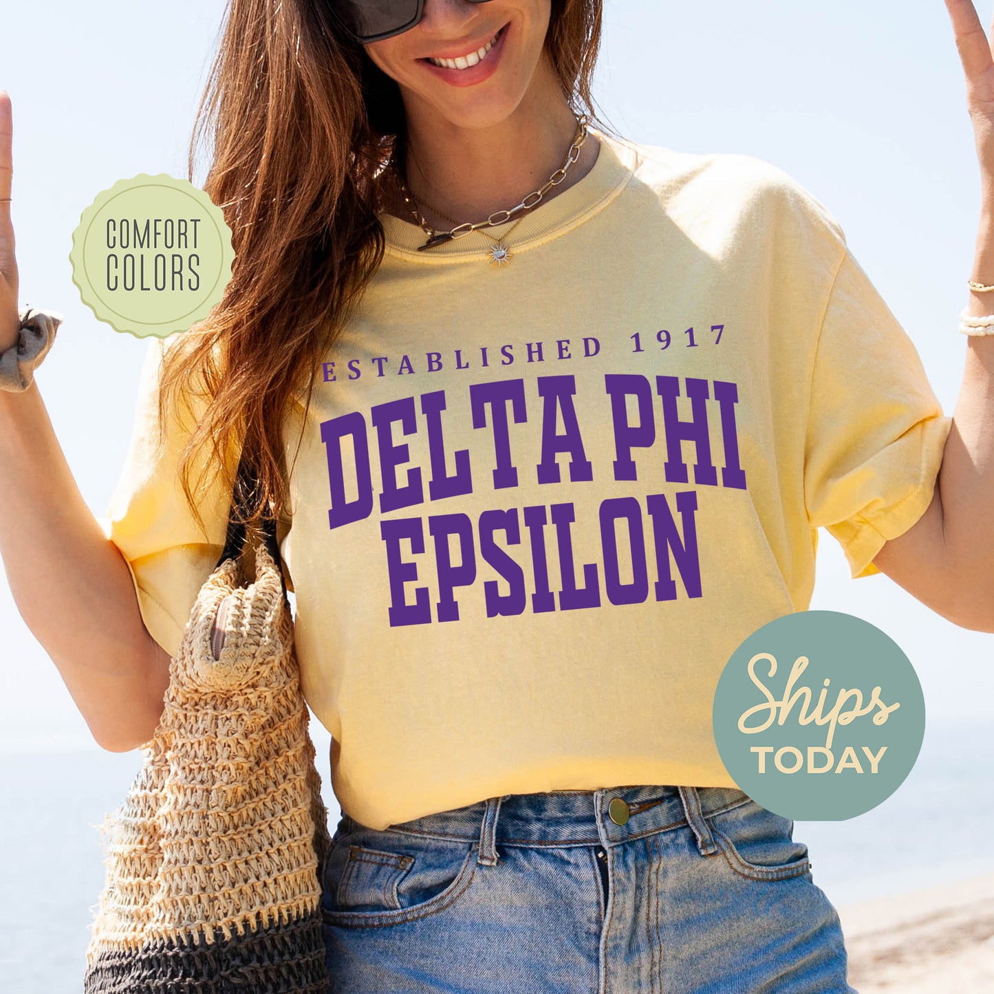 Delta Phi Epsilon Bold Letters Comfort Colors Sorority T-shirt  _ 35132g