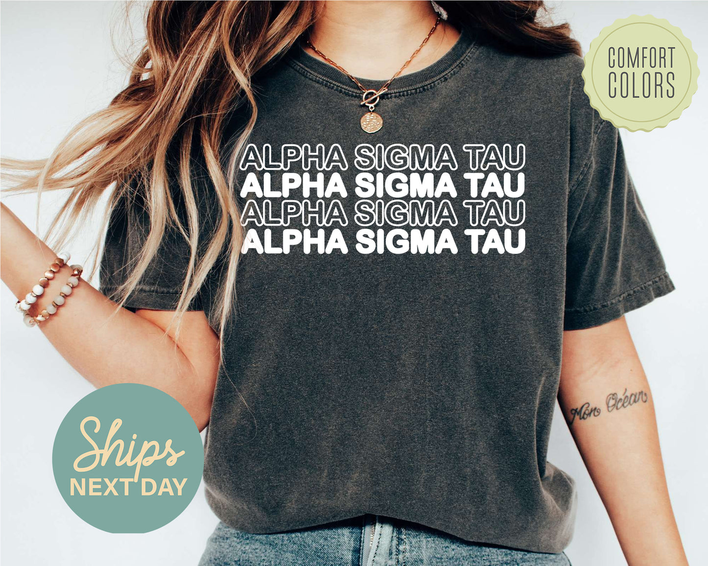 Alpha Sigma Tau Bold Bubble Letter Comfort Colors Sorority T-shirt _ 2219g