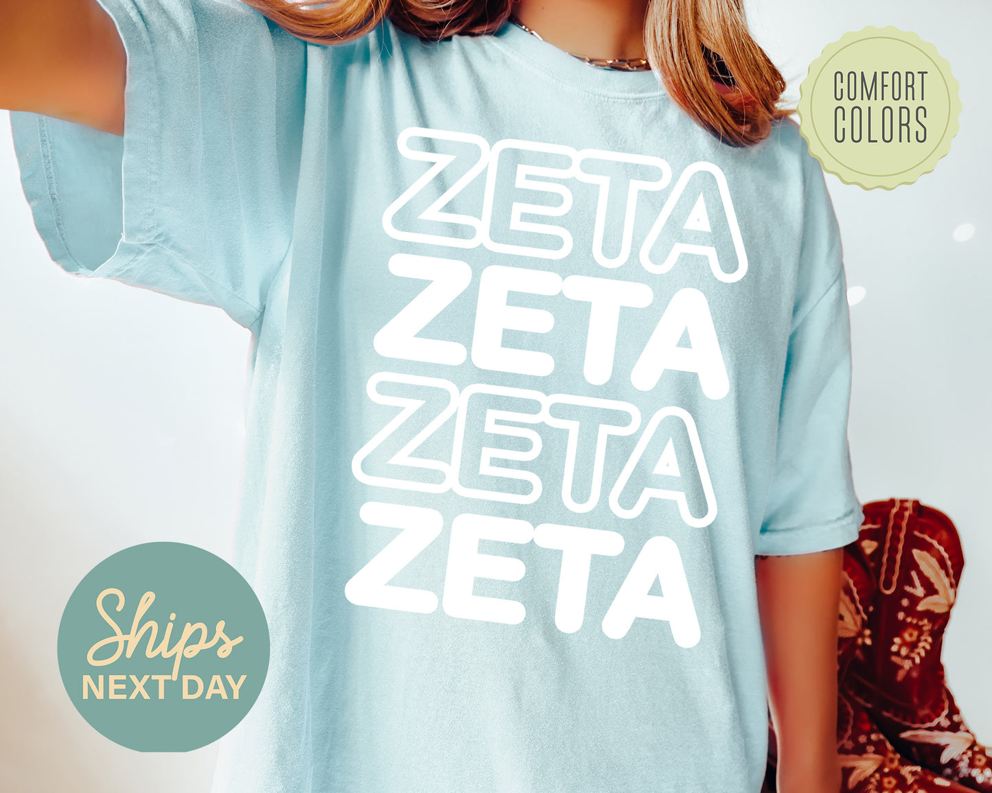Zeta Tau Alpha Bold Bubble Letter Comfort Colors Sorority T-shirt _ 2237g
