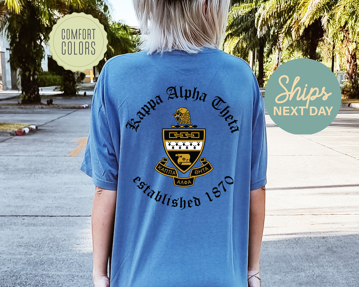 Kappa Alpha Theta Old English Crest Comfort Colors Sorority T-shirt _ 32935g