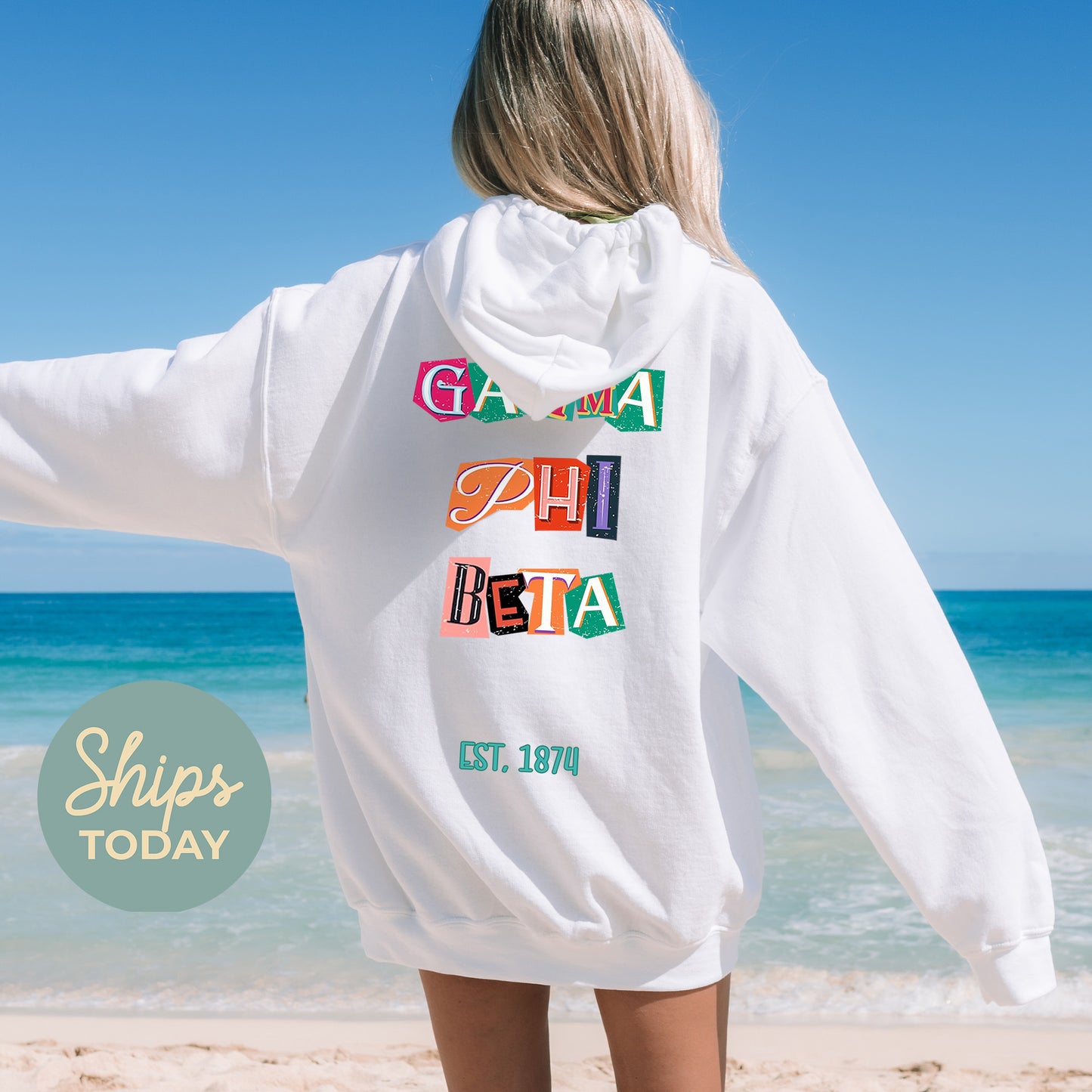 Gamma Phi Beta Letter Cuts Sorority Hoodie _ 35901g