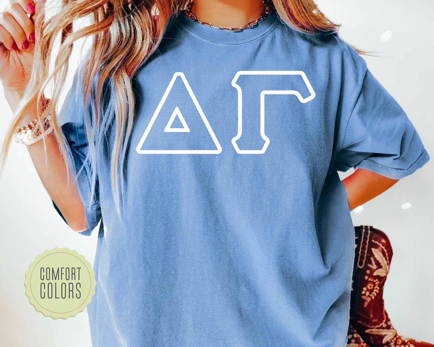 Delta Gamma White Letter Outline Comfort Colors Sorority T-shirt _ 30802g