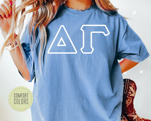 Delta Gamma White Letter Outline Comfort Colors Sorority T-shirt _ 30802g