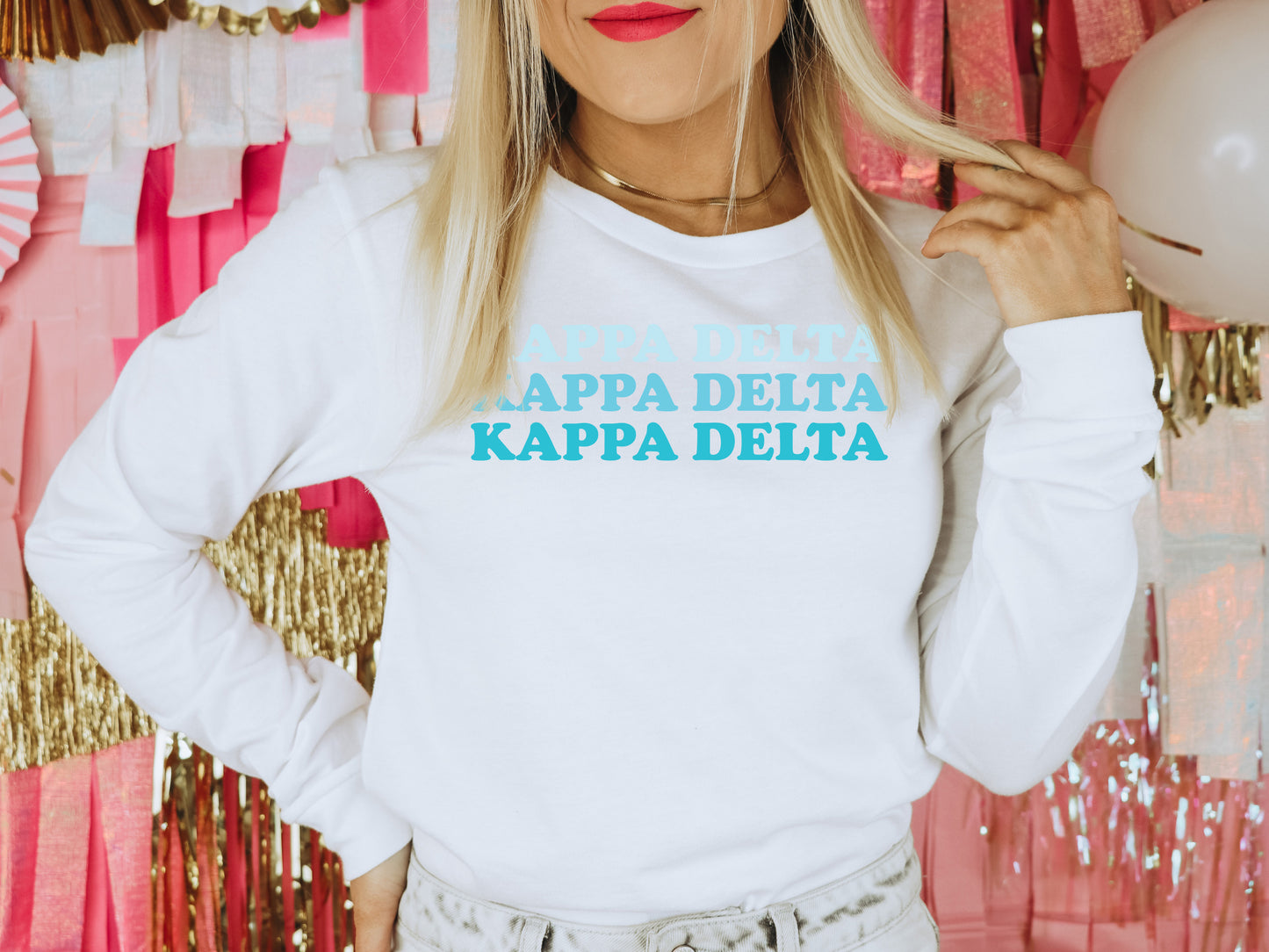 Kappa Delta Touch of Blue Sorority Long Sleeve T-shirt _ 2593g