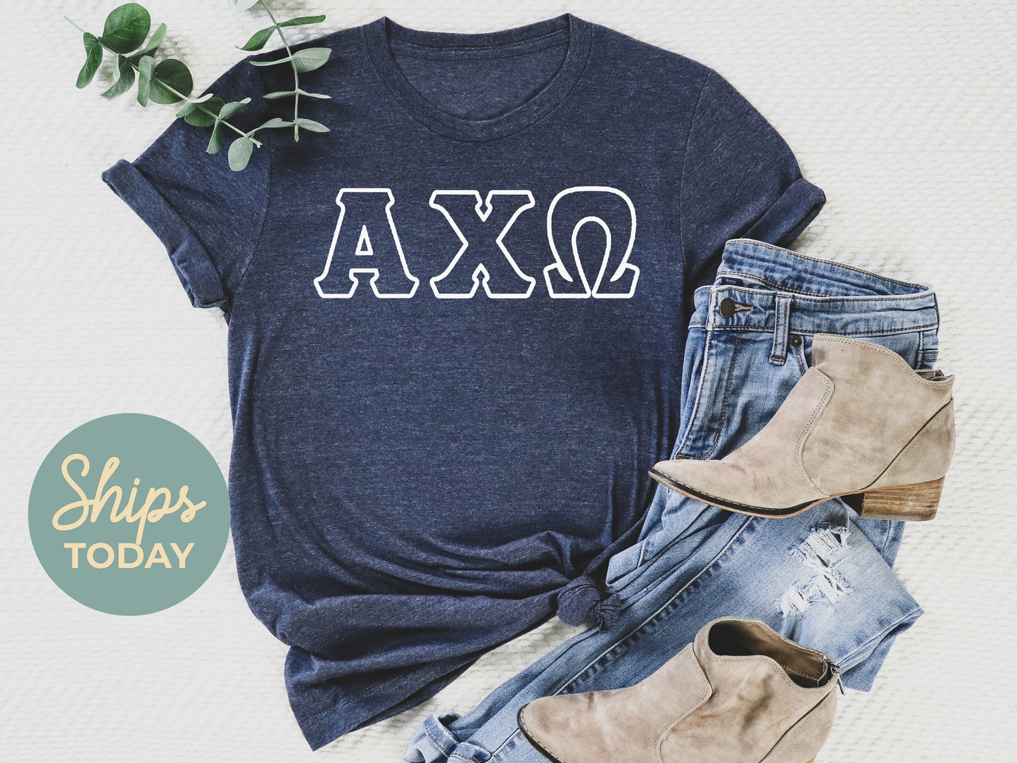 Alpha Chi Omega White Letter Outline Sorority T-shirt _ 30791g