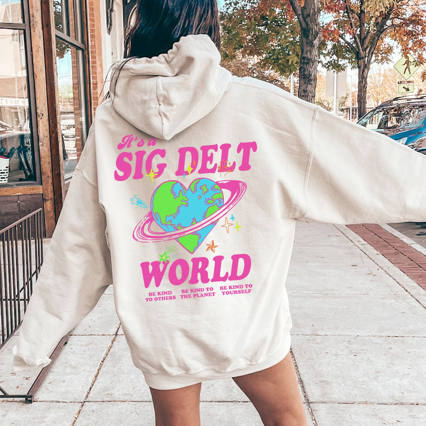 Sigma Delta Tau Pink Planet Sorority Hoodie _ 34251g