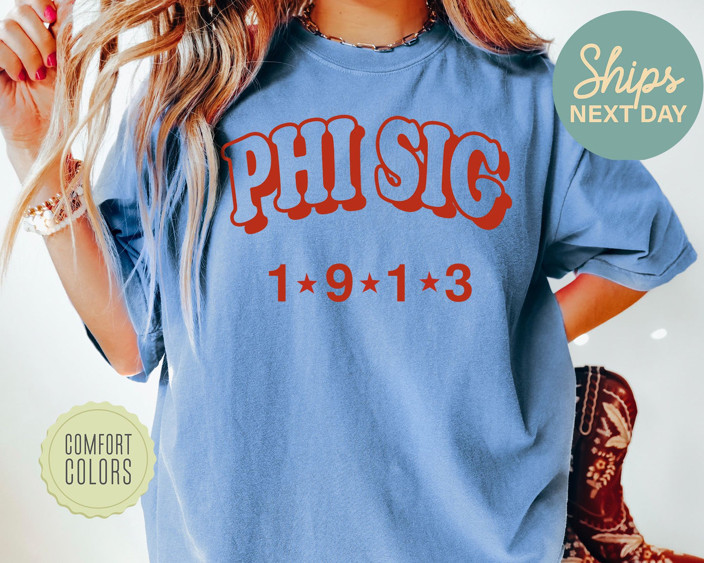 Phi Sigma Sigma Red Arch Comfort Colors Sorority T-shirt _ 381g