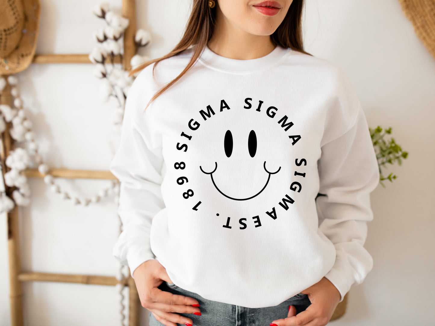 Sigma Sigma Sigma Smiley Face Halo Sorority Sweatshirt _ 2522g